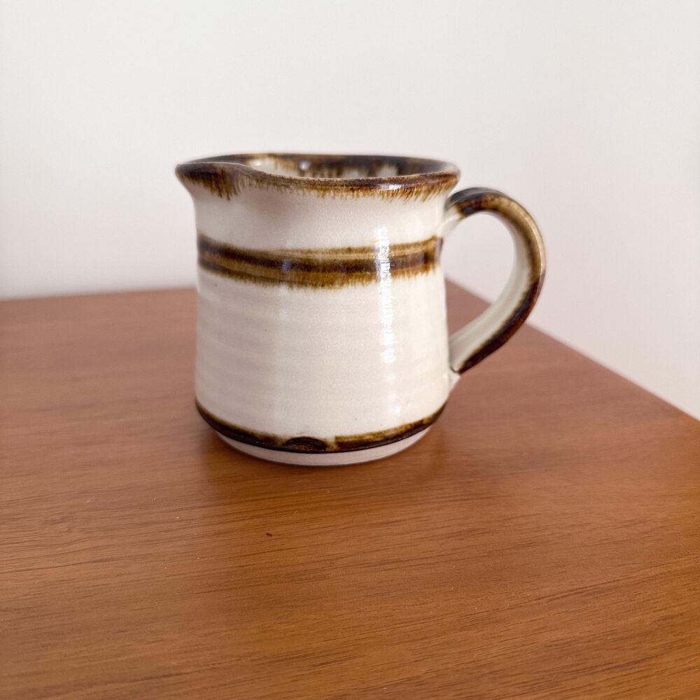 Vintage Hand Thrown Studio Pottery Creamer Brown Stripe Artisan Ceramic